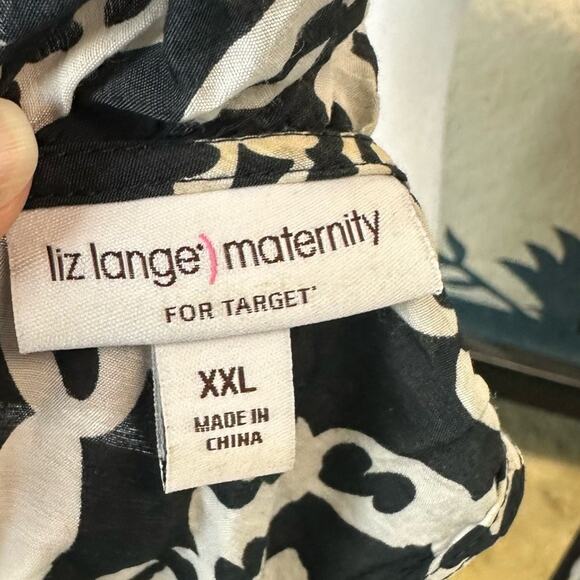 Liz Lange Maternity Print Ruffle Neck Tunic Top Black White Size XXL - Picture 6 of 8